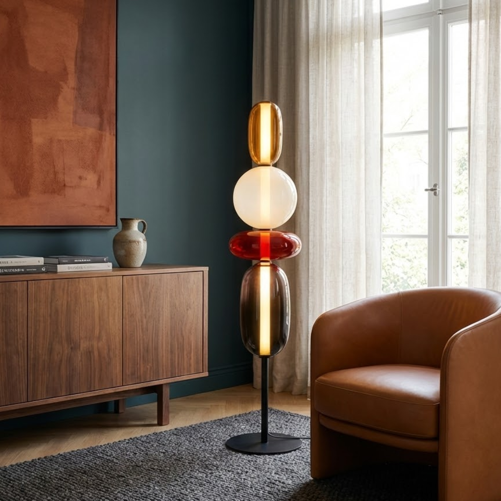 Lampa Podłogowa Art Deco ze Szklanymi Kloszami w Kształcie Kamieni