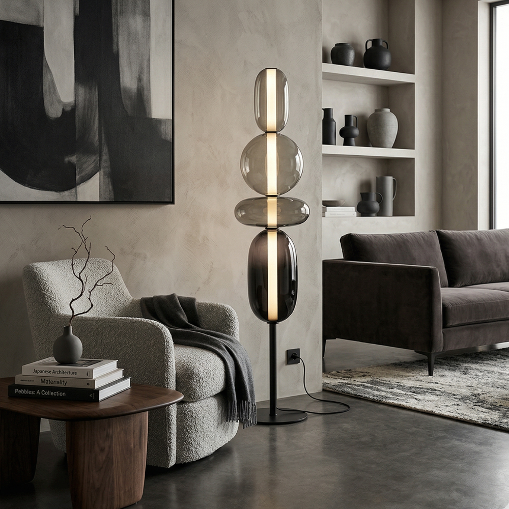 Lampa Podłogowa Art Deco ze Szklanymi Kloszami w Kształcie Kamieni