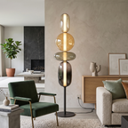 Lampa Podłogowa Art Deco ze Szklanymi Kloszami w Kształcie Kamieni