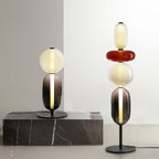 Lampa Podłogowa Art Deco ze Szklanymi Kloszami w Kształcie Kamieni