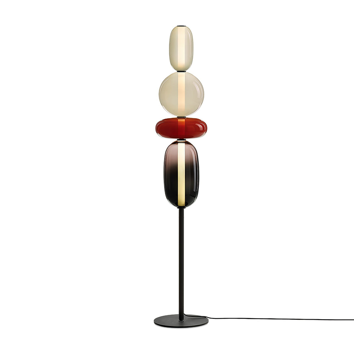 Lampa Podłogowa Art Deco ze Szklanymi Kloszami w Kształcie Kamieni