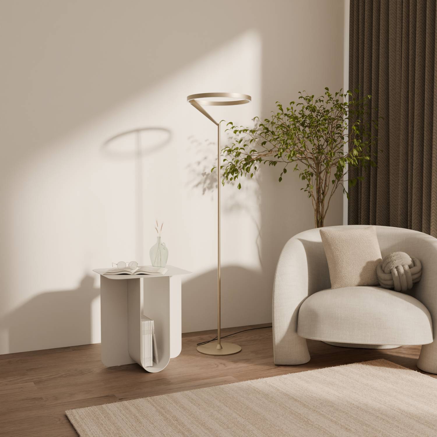 Lampa Podłogowa Modernistyczna z Pierścieniem Świetlnym i Funkcją Ściemniania