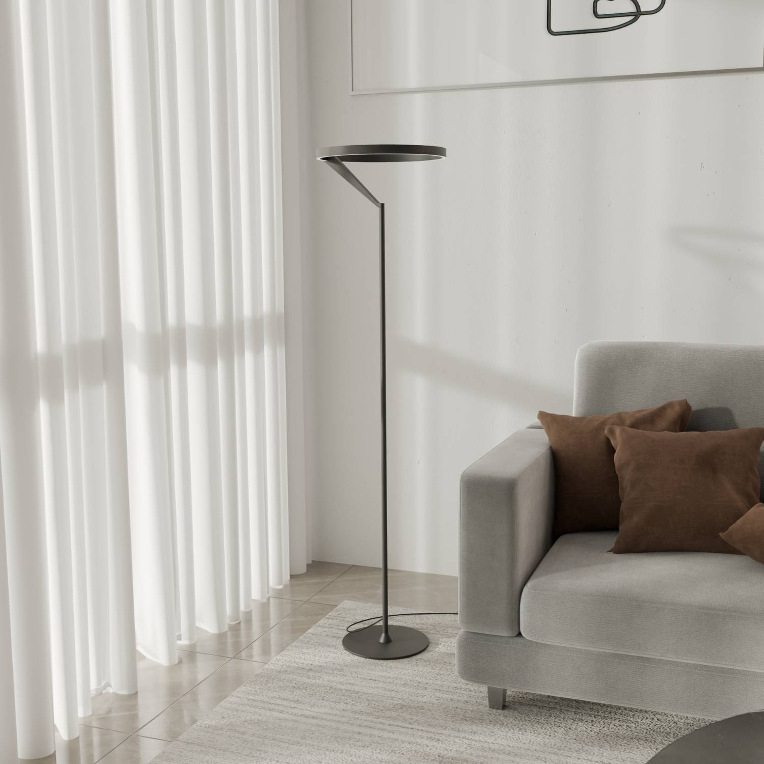 Lampa Podłogowa Modernistyczna z Pierścieniem Świetlnym i Funkcją Ściemniania