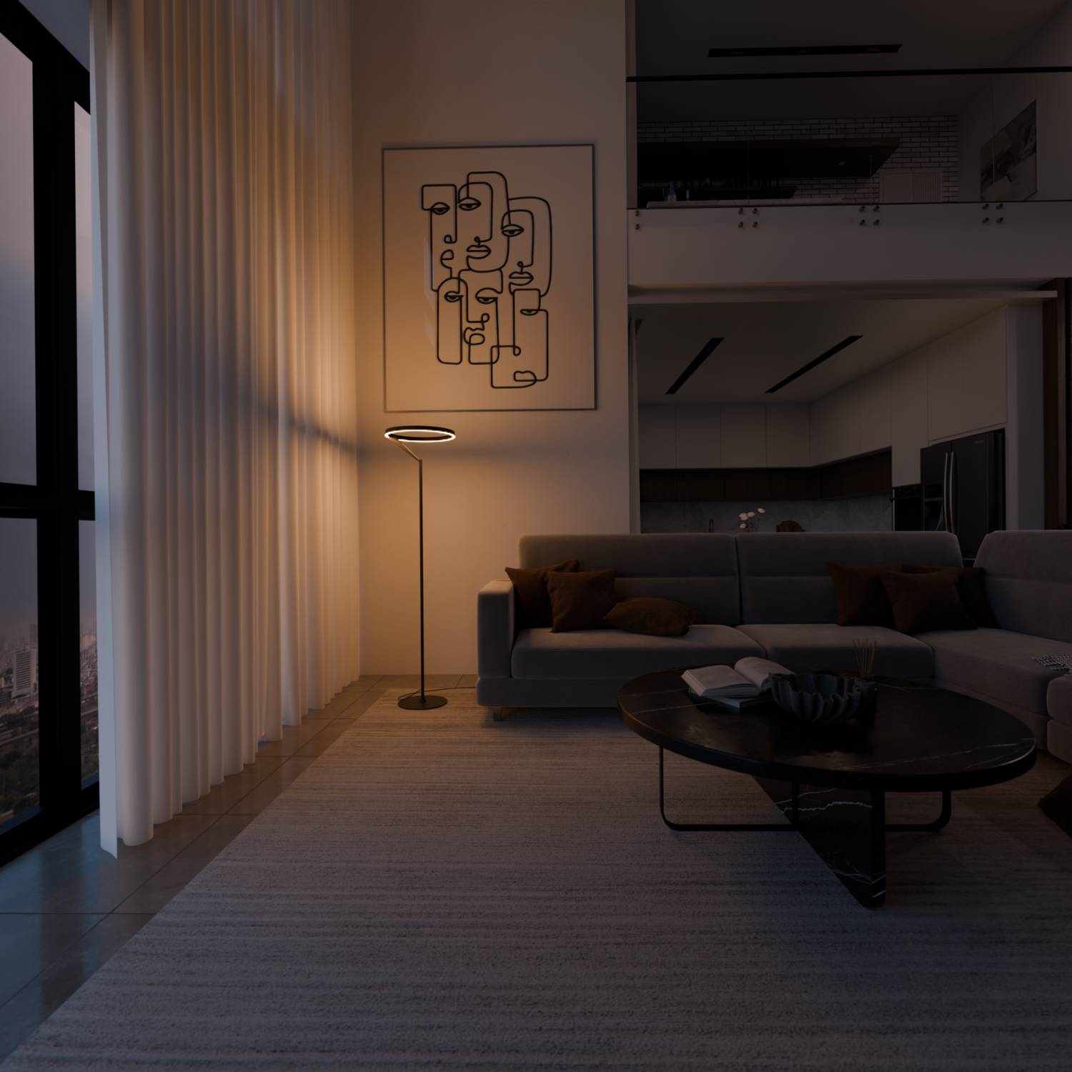 Lampa Podłogowa Modernistyczna z Pierścieniem Świetlnym i Funkcją Ściemniania