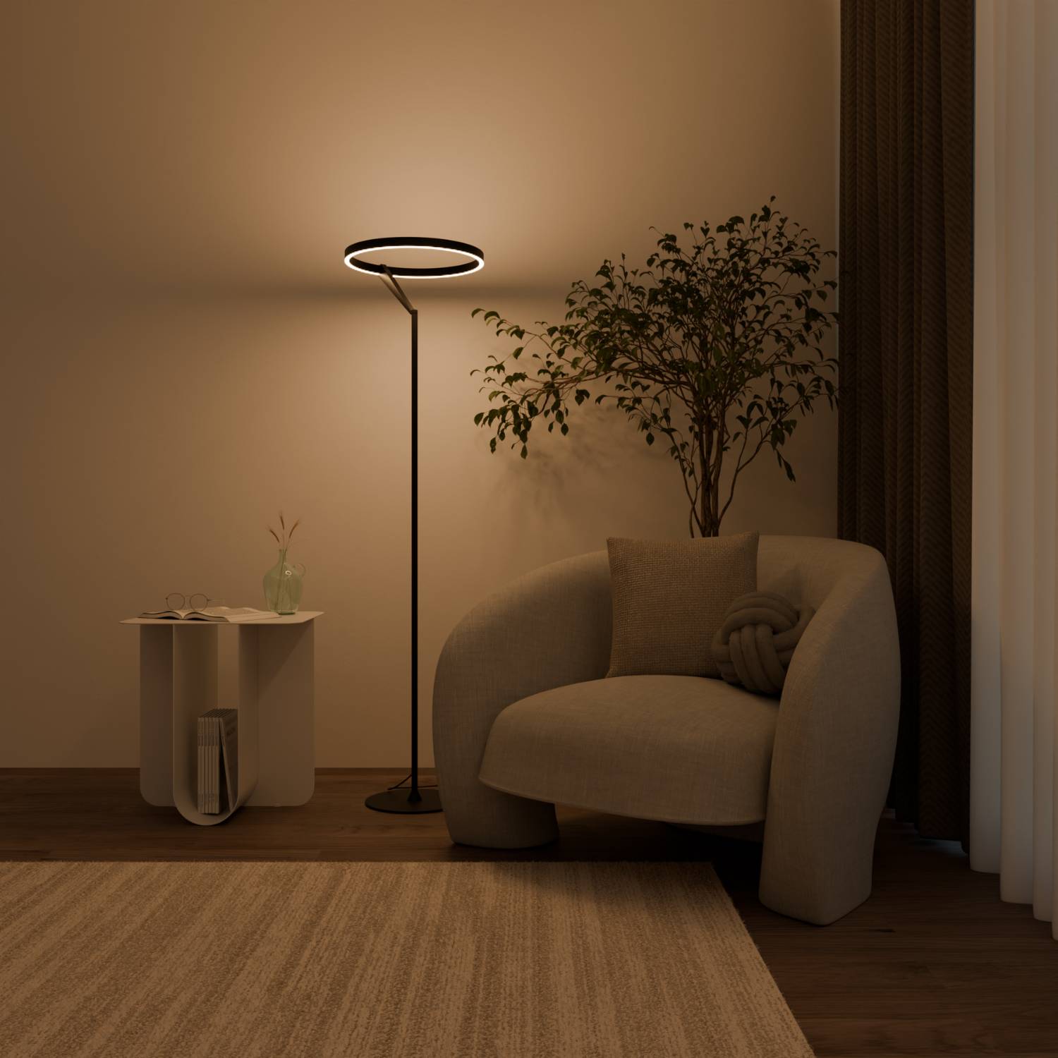 Lampa Podłogowa Modernistyczna z Pierścieniem Świetlnym i Funkcją Ściemniania