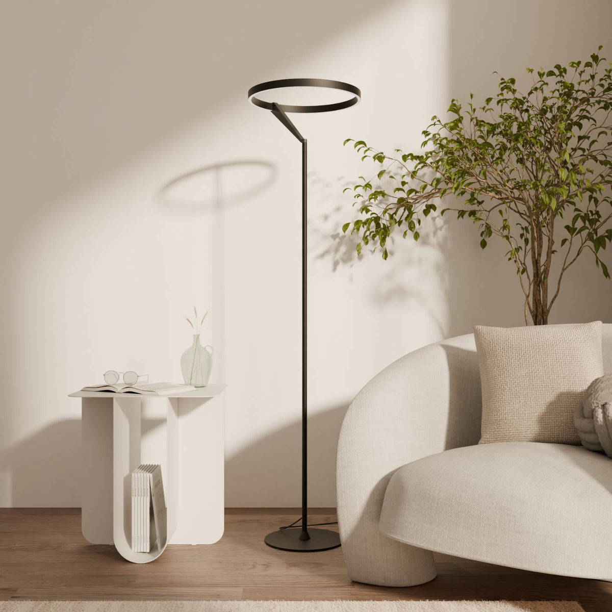 Lampa Podłogowa Modernistyczna z Pierścieniem Świetlnym i Funkcją Ściemniania