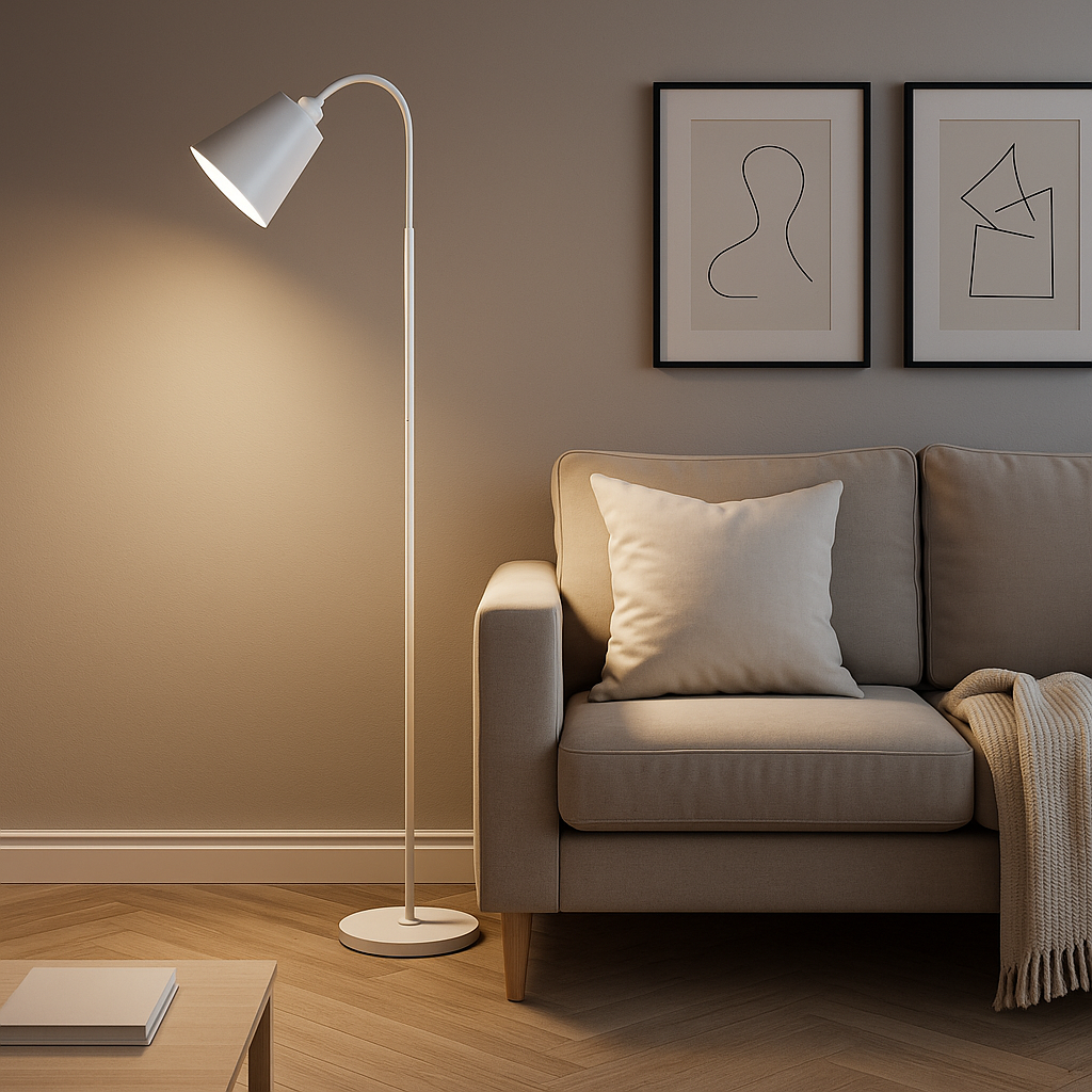 Lampa Podłogowa Skandynawska z Elastyczną Szyją i Okrągłą Podstawą