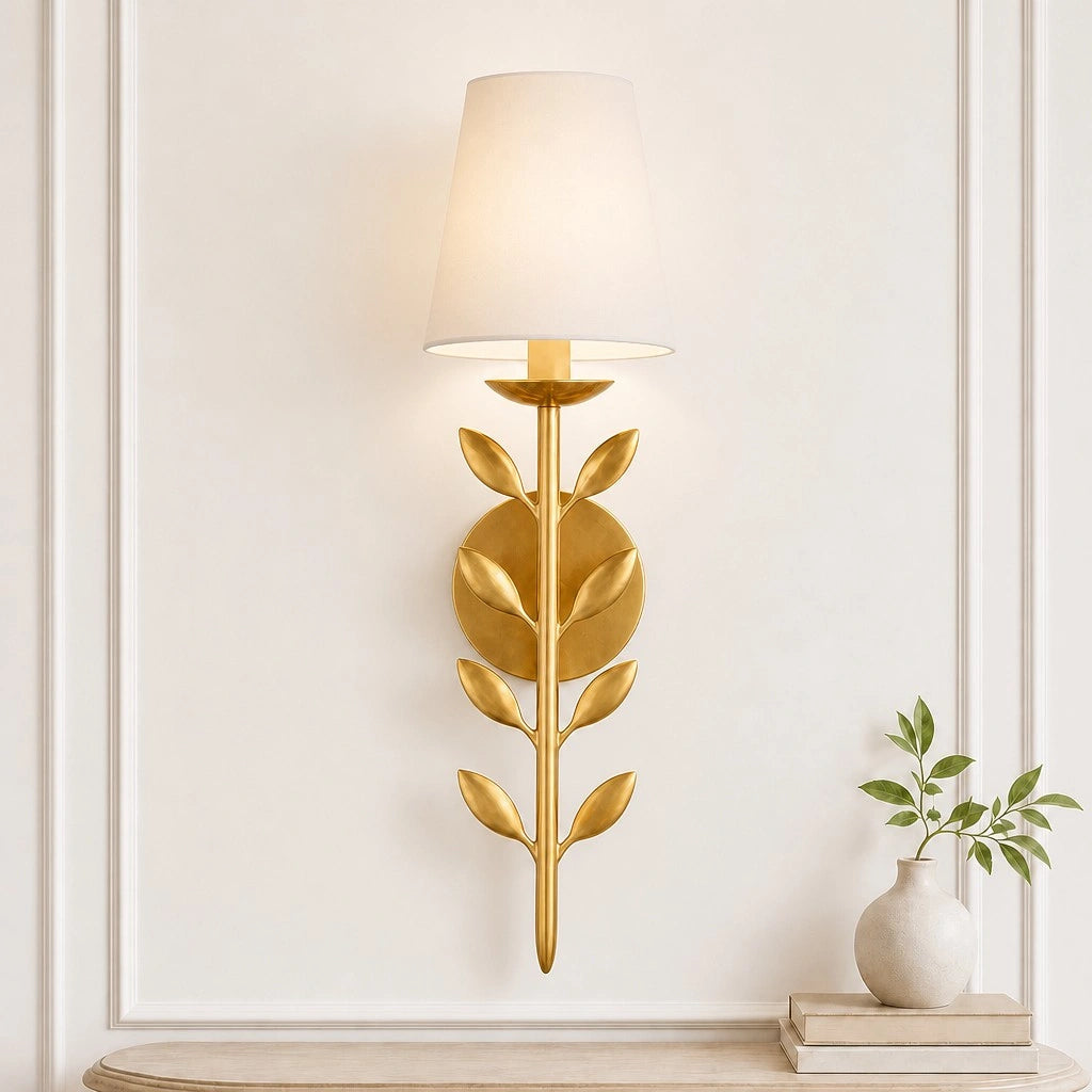 Lampa Ścienna Boho z Motywem Liści i Abażurem