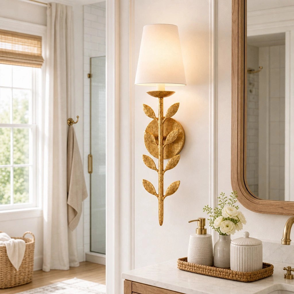 Lampa Ścienna Boho z Motywem Liści i Abażurem