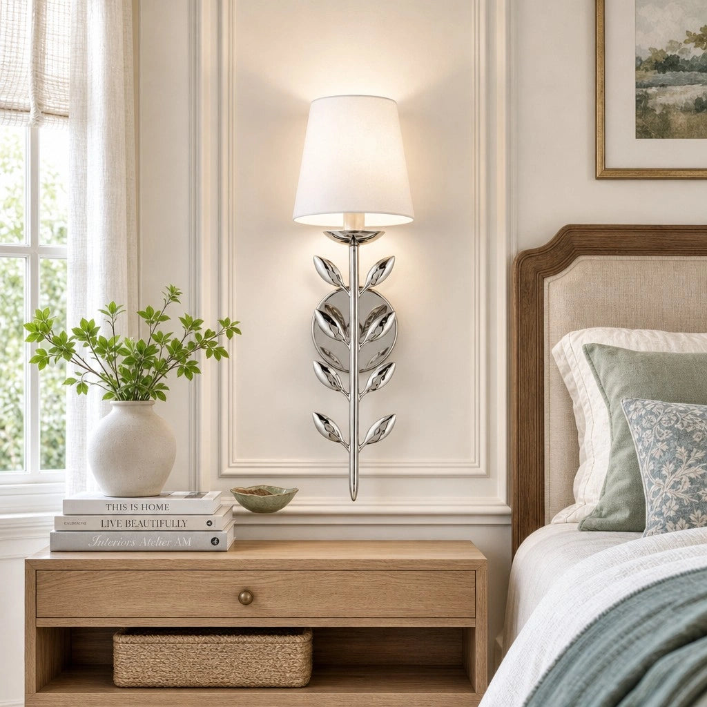 Lampa Ścienna Boho z Motywem Liści i Abażurem