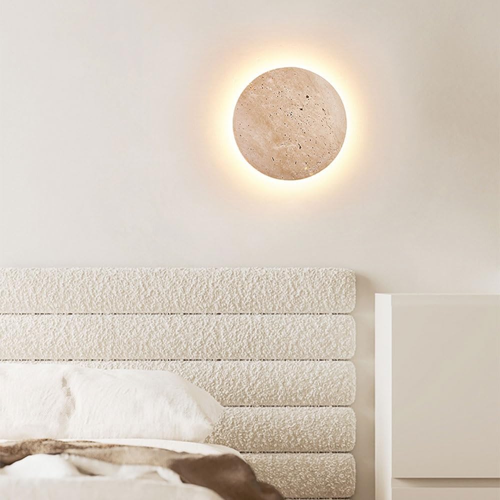 Lampa Ścienna Minimalistyczna z Trawertynu z Podświetleniem Halo