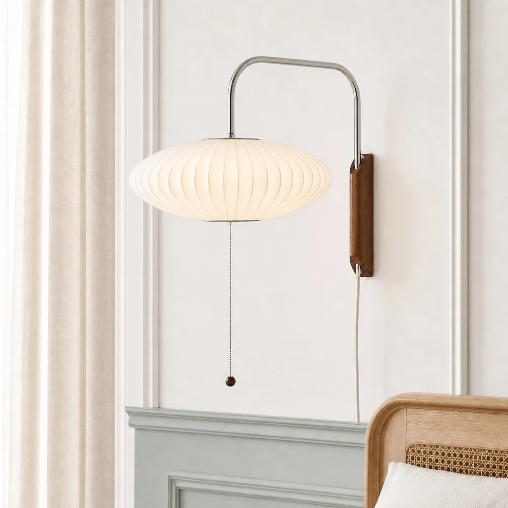 Lampa Ścienna Retro z Abażurem Bąbelkowym i Drewnianą Podstawą
