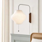 Lampa Ścienna Retro z Abażurem Bąbelkowym i Drewnianą Podstawą