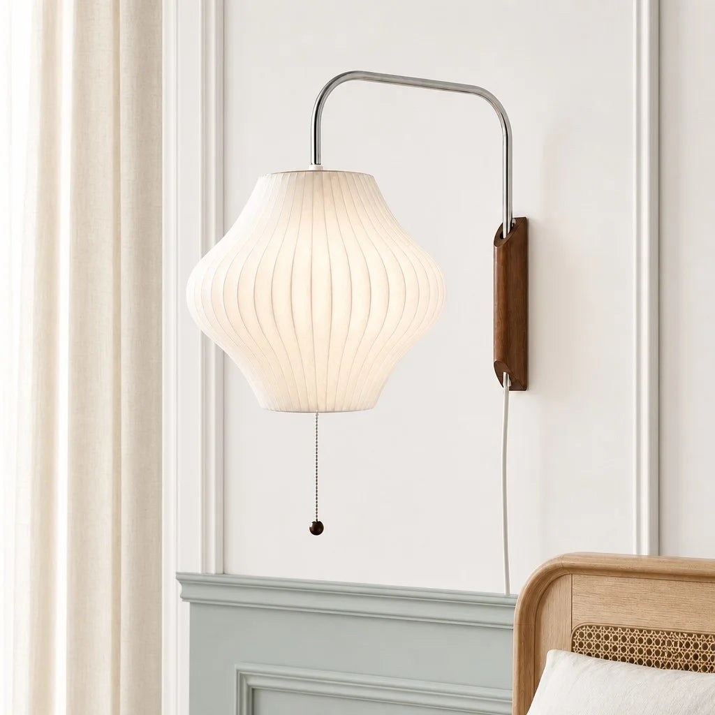 Lampa Ścienna Retro z Abażurem Bąbelkowym i Drewnianą Podstawą