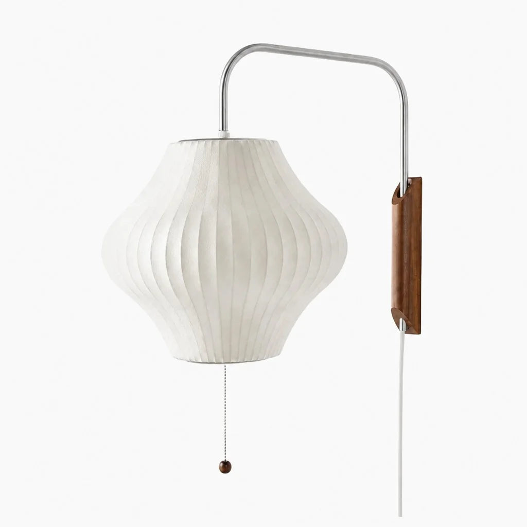 Lampa Ścienna Retro z Abażurem Bąbelkowym i Drewnianą Podstawą