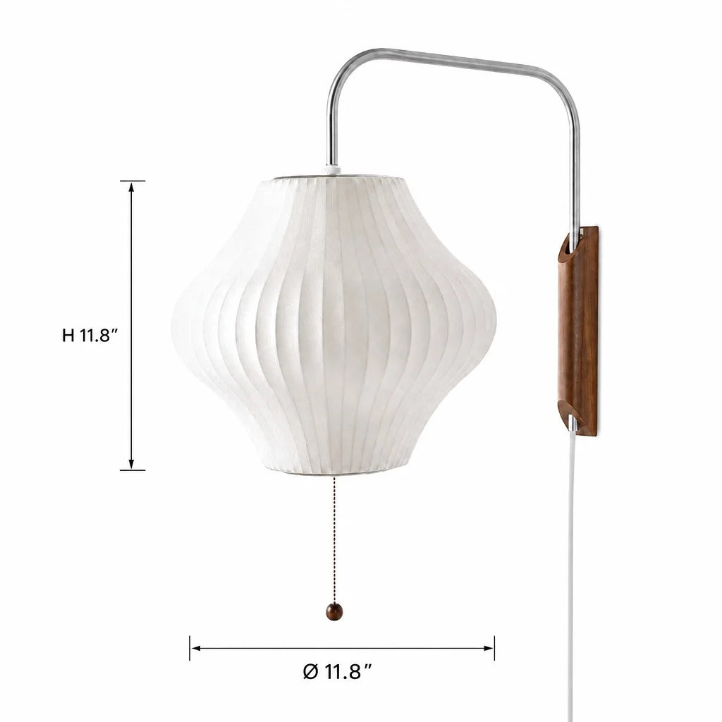 Lampa Ścienna Retro z Abażurem Bąbelkowym i Drewnianą Podstawą