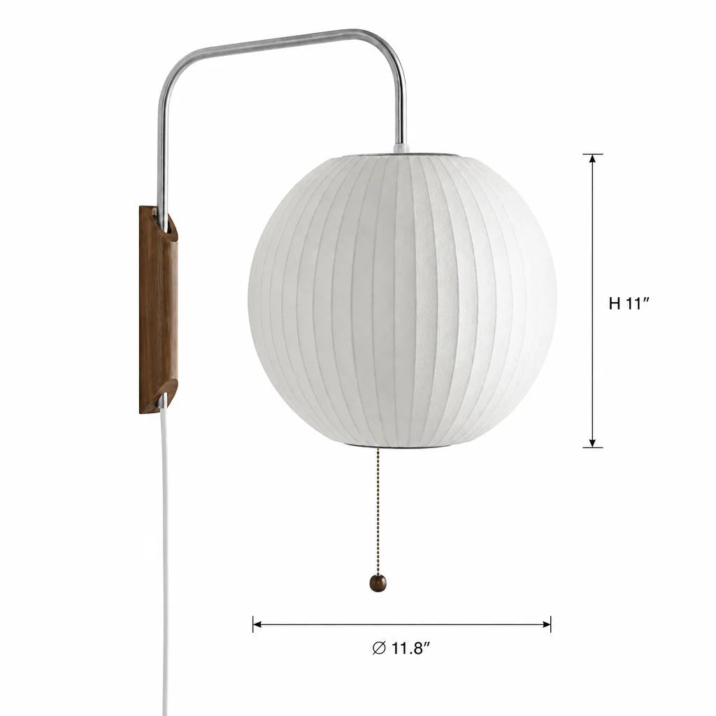 Lampa Ścienna Retro z Abażurem Bąbelkowym i Drewnianą Podstawą