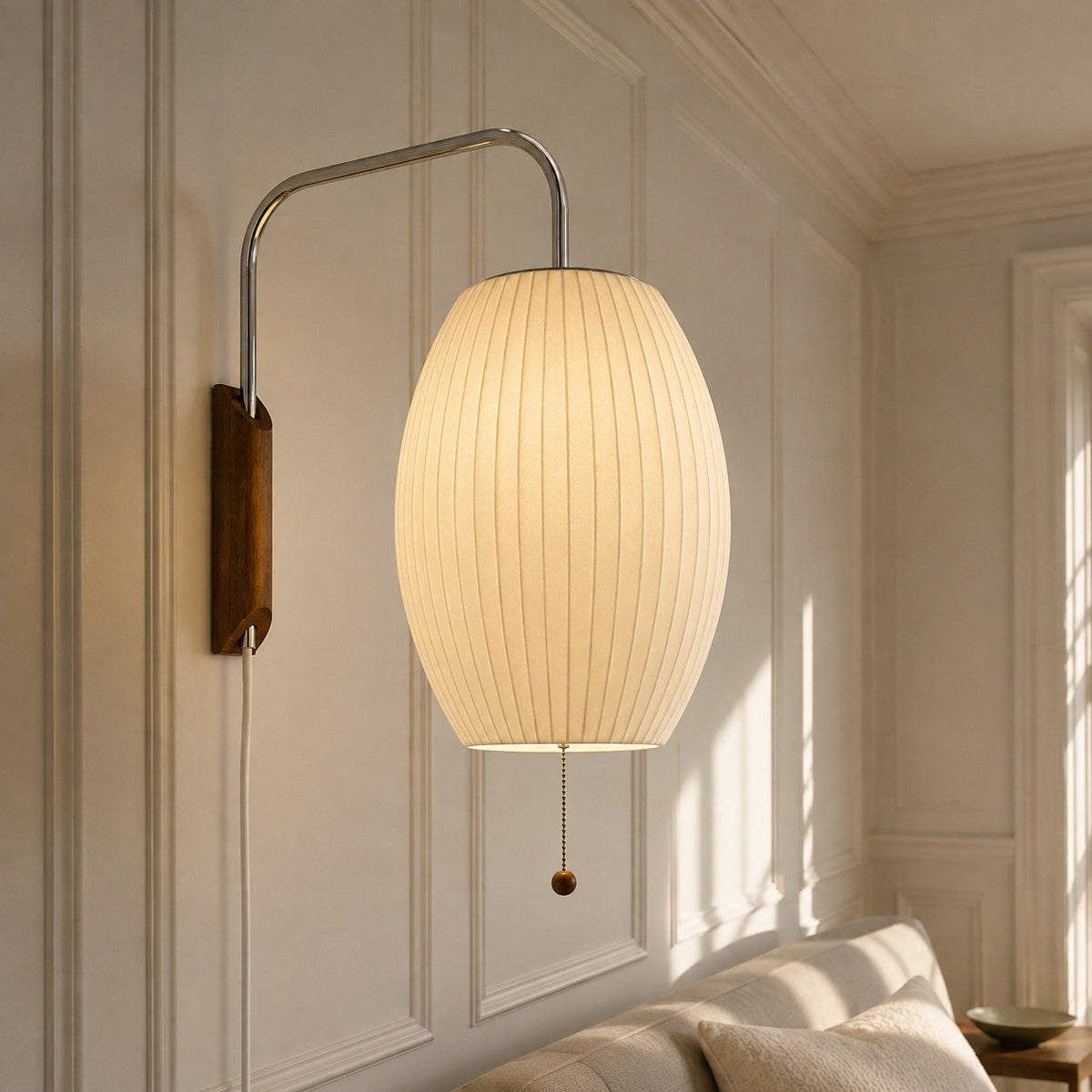 Lampa Ścienna Retro z Abażurem Bąbelkowym i Drewnianą Podstawą
