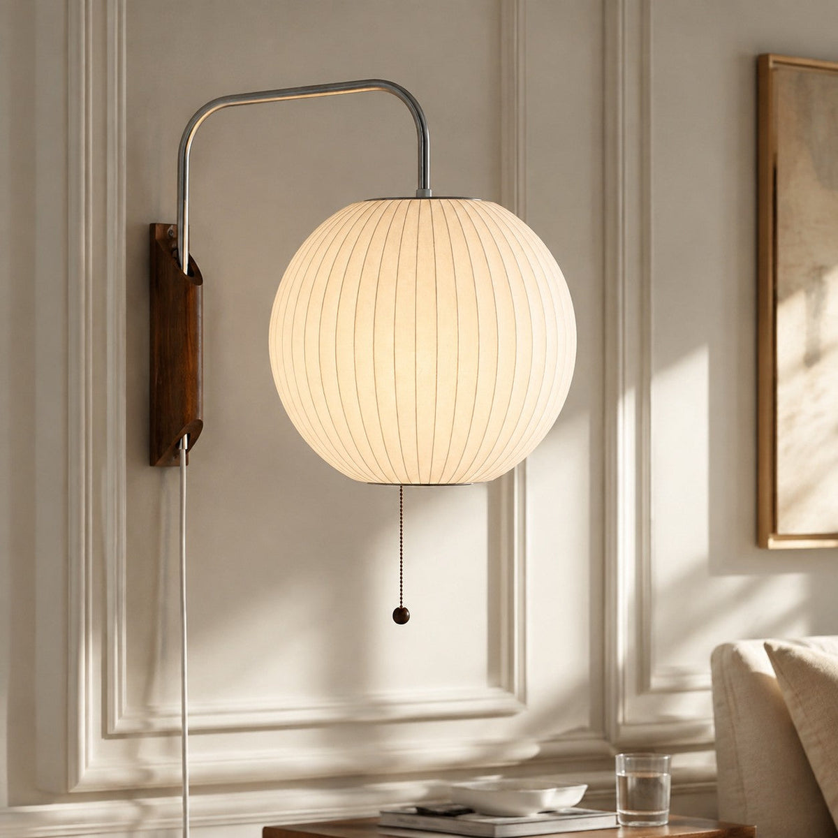 Lampa Ścienna Retro z Abażurem Bąbelkowym i Drewnianą Podstawą