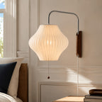 Lampa Ścienna Retro z Abażurem Bąbelkowym i Drewnianą Podstawą