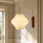 Lampa Ścienna Retro z Abażurem Bąbelkowym i Drewnianą Podstawą