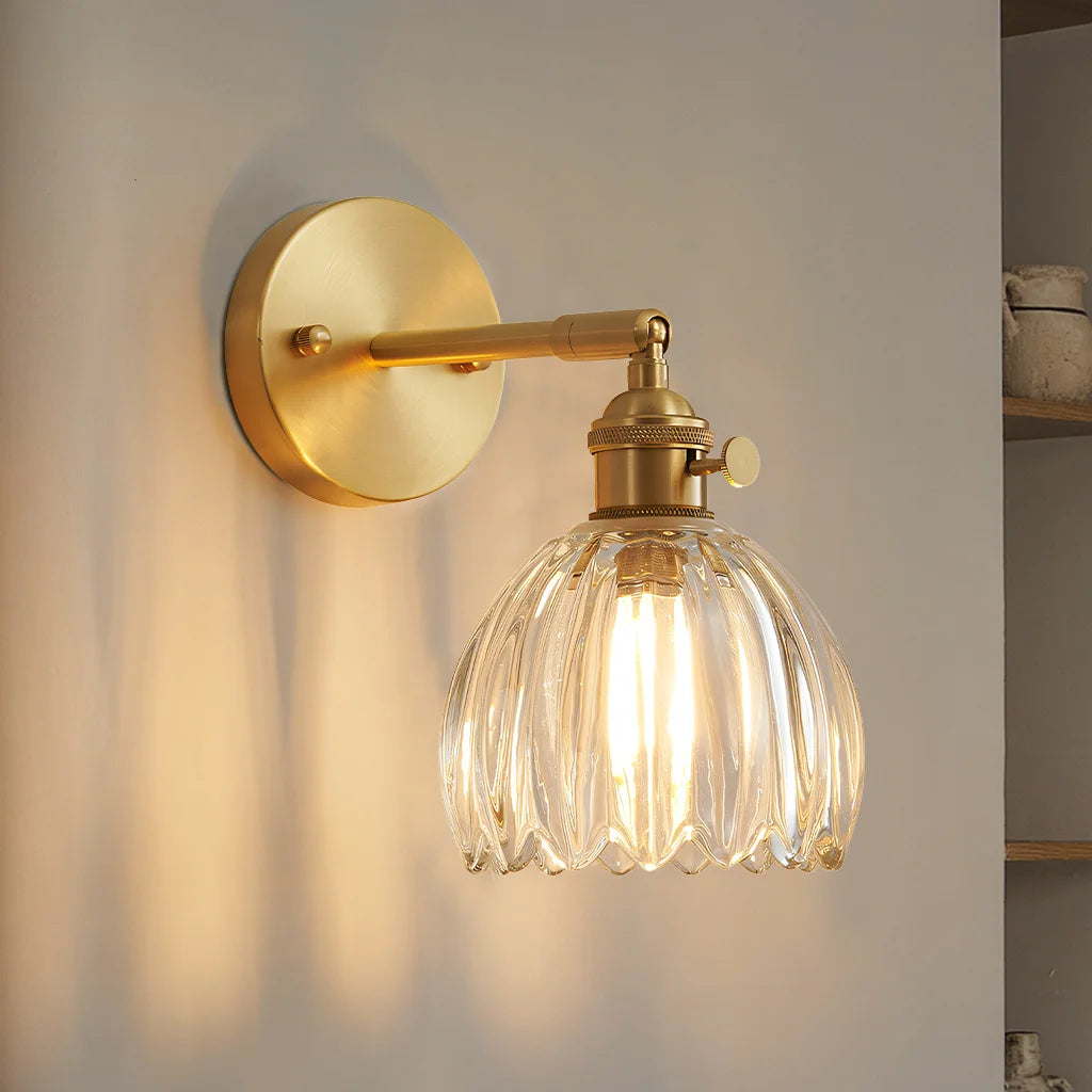 Lampa Ścienna Vintage z Kloszem ze Szkła w Kształcie Kwiatu