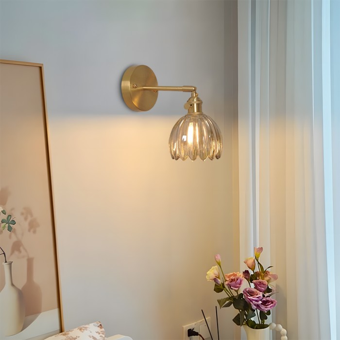 Lampa Ścienna Vintage z Kloszem ze Szkła w Kształcie Kwiatu