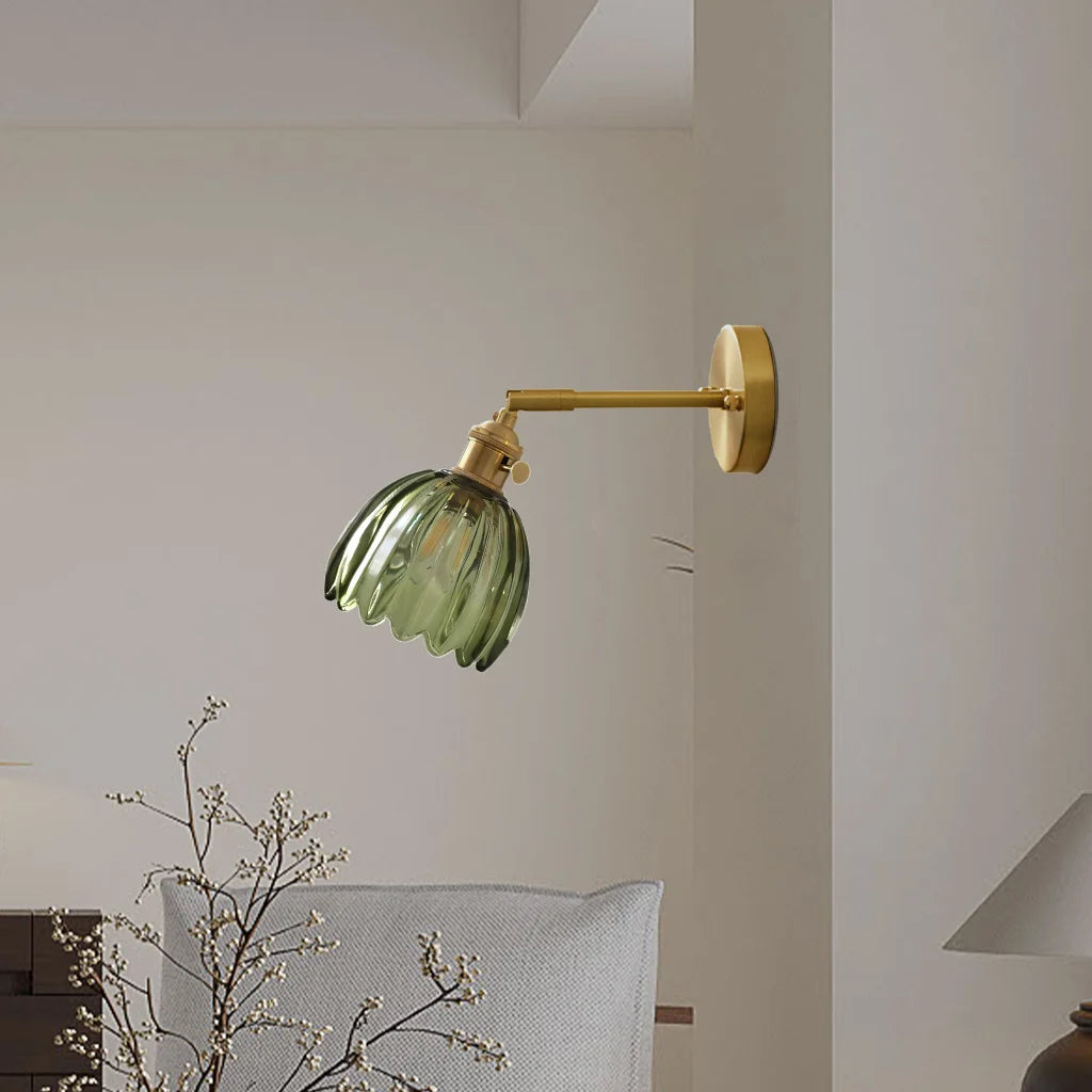 Lampa Ścienna Vintage z Kloszem ze Szkła w Kształcie Kwiatu