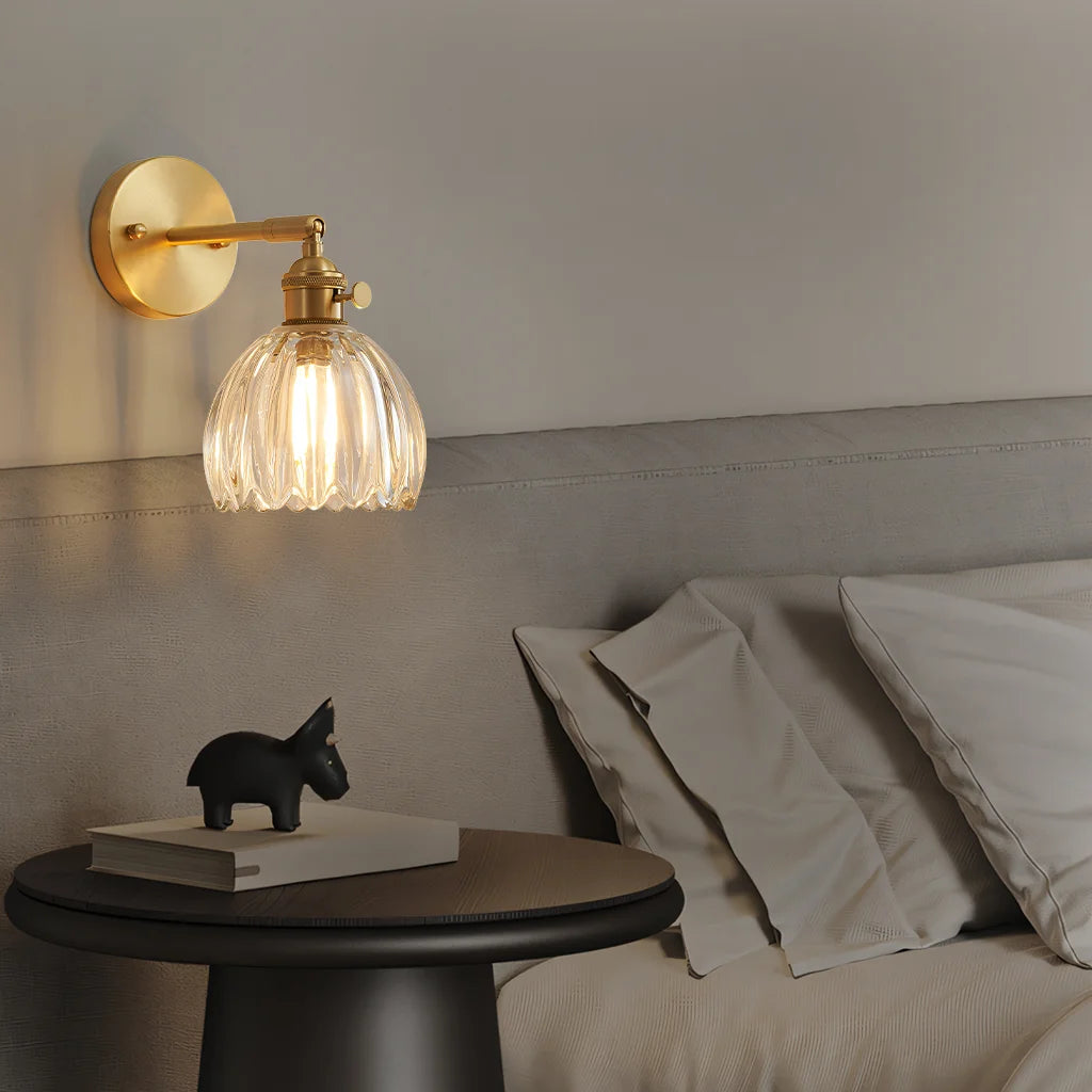 Lampa Ścienna Vintage z Kloszem ze Szkła w Kształcie Kwiatu