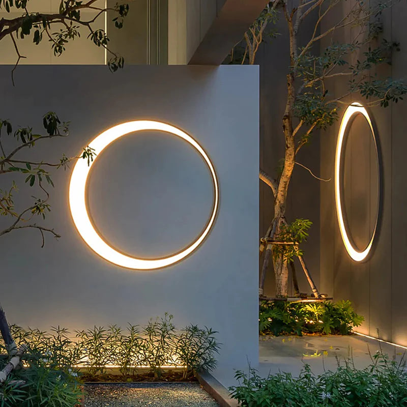 Lampa Ścienna Zewnętrzna Minimalistyczna z Okrągłym Pierścieniem do Ogrodu