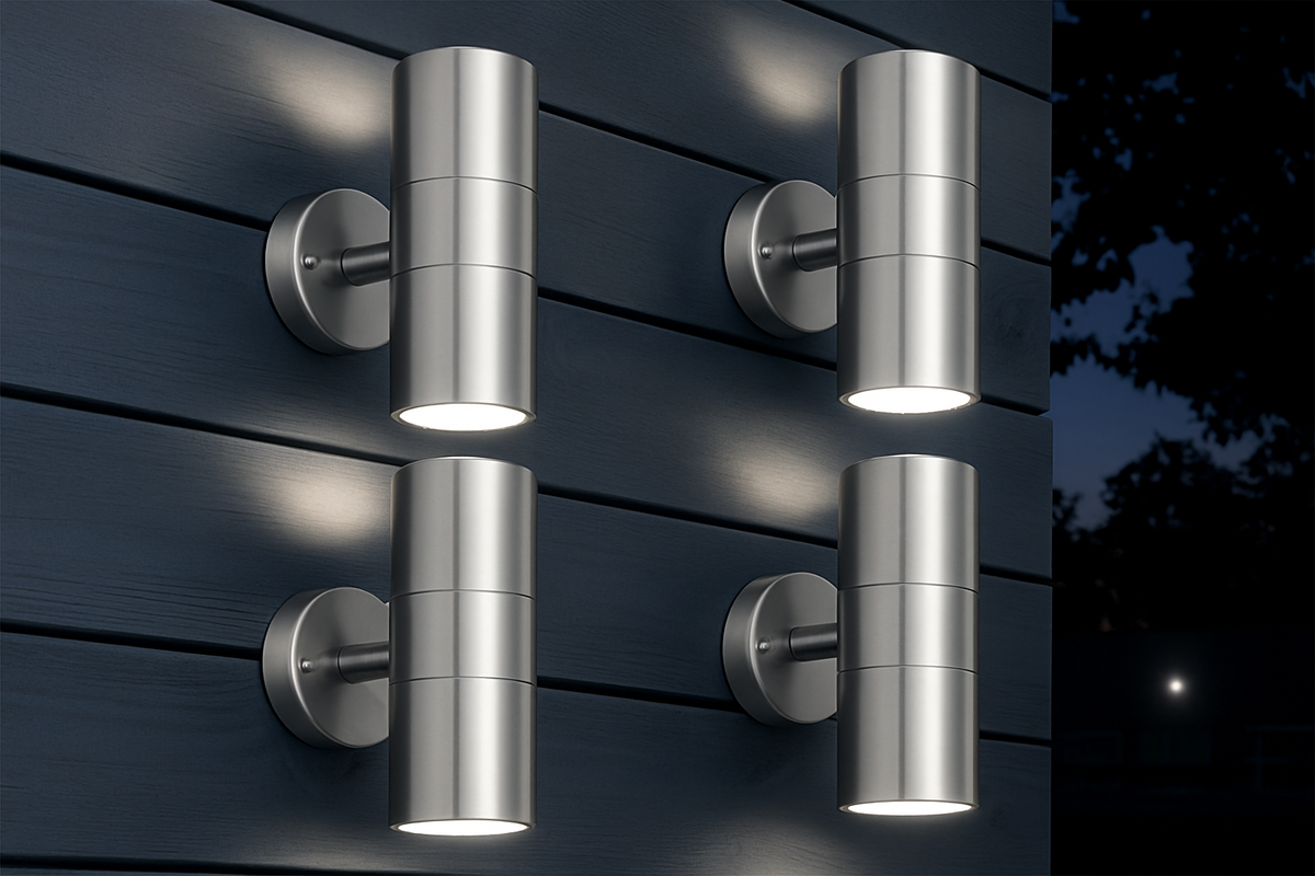 Lampa Ścienna Zewnętrzna Nowoczesna z Podwójnym Strumieniem Światła i Gniazdem GU10