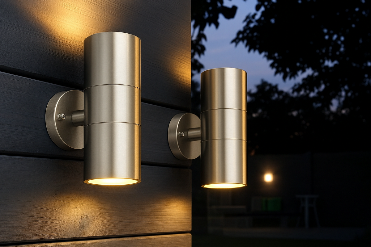 Lampa Ścienna Zewnętrzna Nowoczesna z Podwójnym Strumieniem Światła i Gniazdem GU10