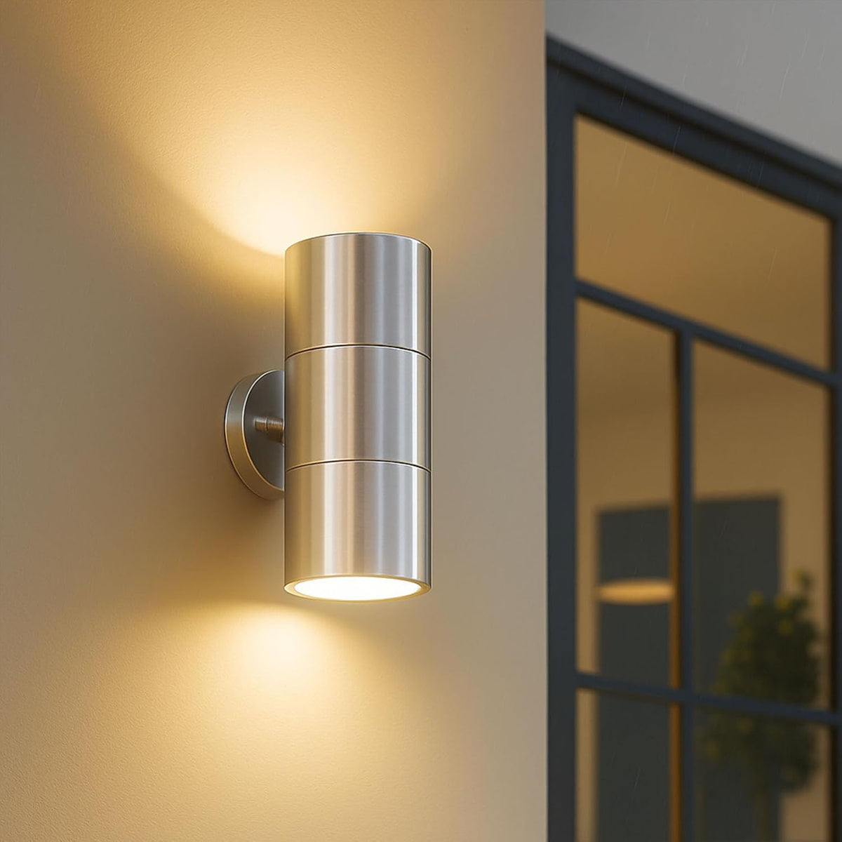 Lampa Ścienna Zewnętrzna Nowoczesna z Podwójnym Strumieniem Światła i Gniazdem GU10