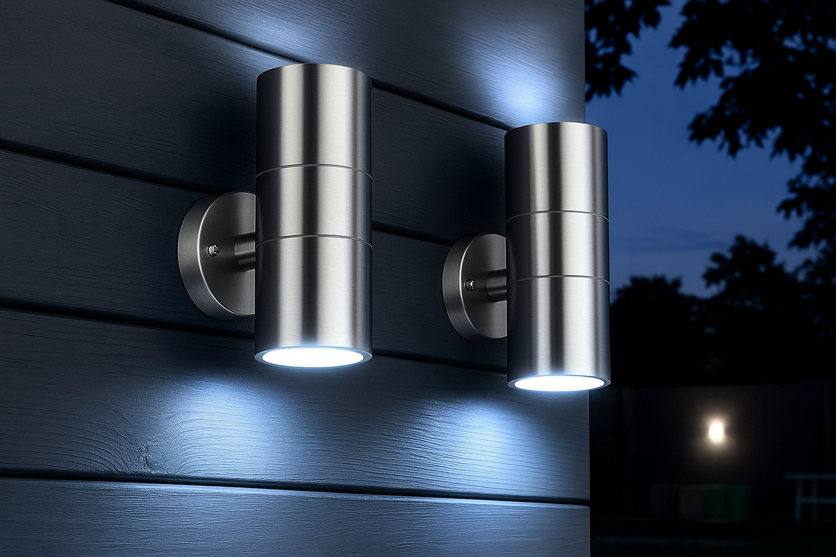 Lampa Ścienna Zewnętrzna Nowoczesna z Podwójnym Strumieniem Światła i Gniazdem GU10