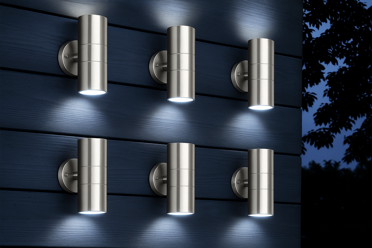 Lampa Ścienna Zewnętrzna Nowoczesna z Podwójnym Strumieniem Światła i Gniazdem GU10
