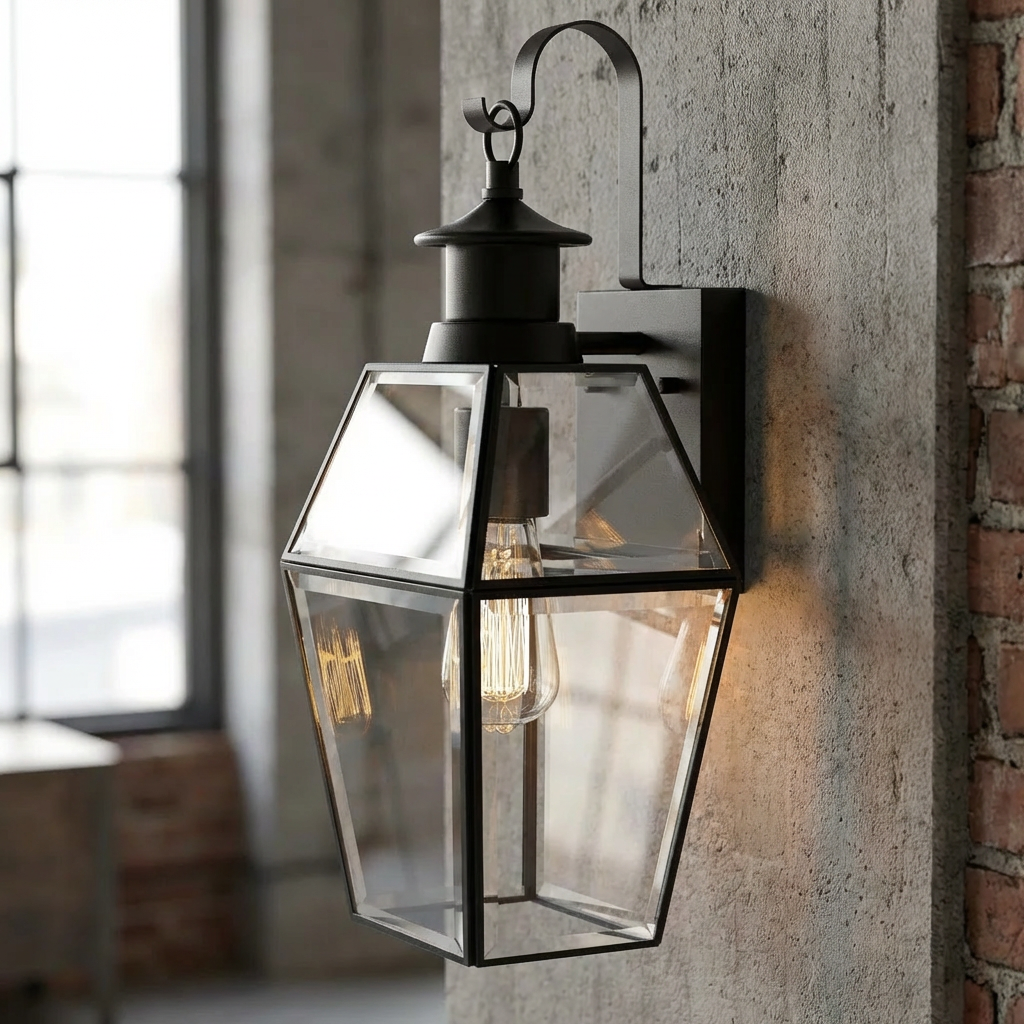 Lampa Ścienna Zewnętrzna Vintage z Czujnikiem Ruchu i Kloszem Szklanym