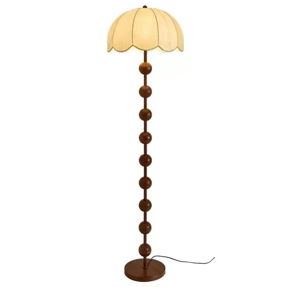 Lampa Stojąca i Stołowa Retro z Kloszem w Kształcie Kwiatu i Drewnianą Podstawą