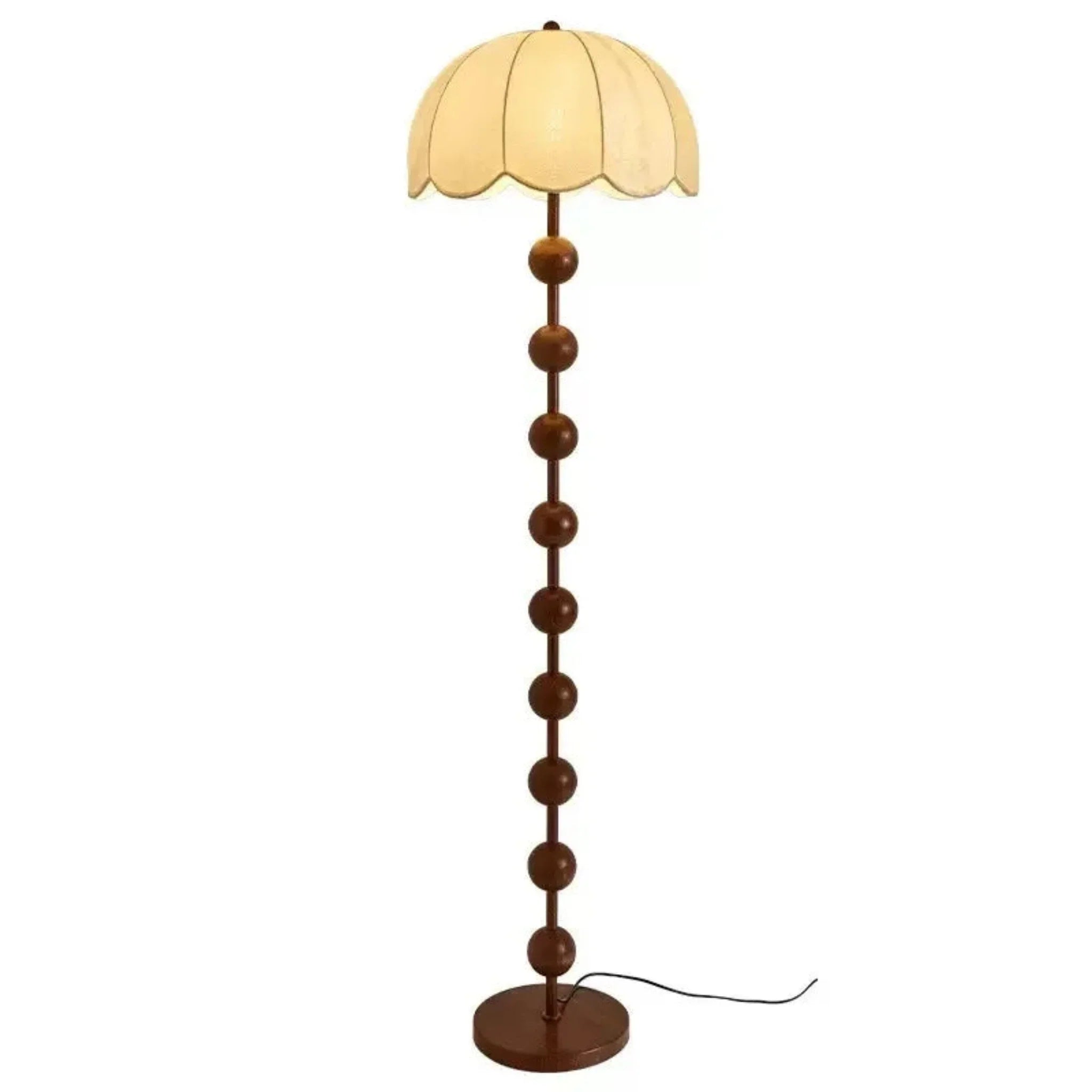Lampa Stojąca i Stołowa Retro z Kloszem w Kształcie Kwiatu i Drewnianą Podstawą