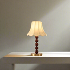 Lampa Stojąca i Stołowa Retro z Kloszem w Kształcie Kwiatu i Drewnianą Podstawą