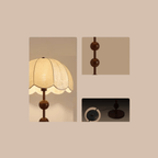 Lampa Stojąca i Stołowa Retro z Kloszem w Kształcie Kwiatu i Drewnianą Podstawą