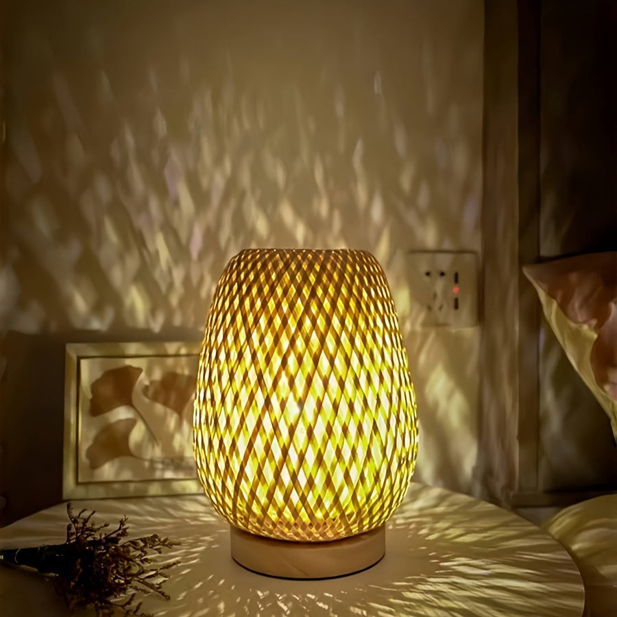 Lampa Stołowa Boho z Bambusowym Kloszem i Regulacją Jasności