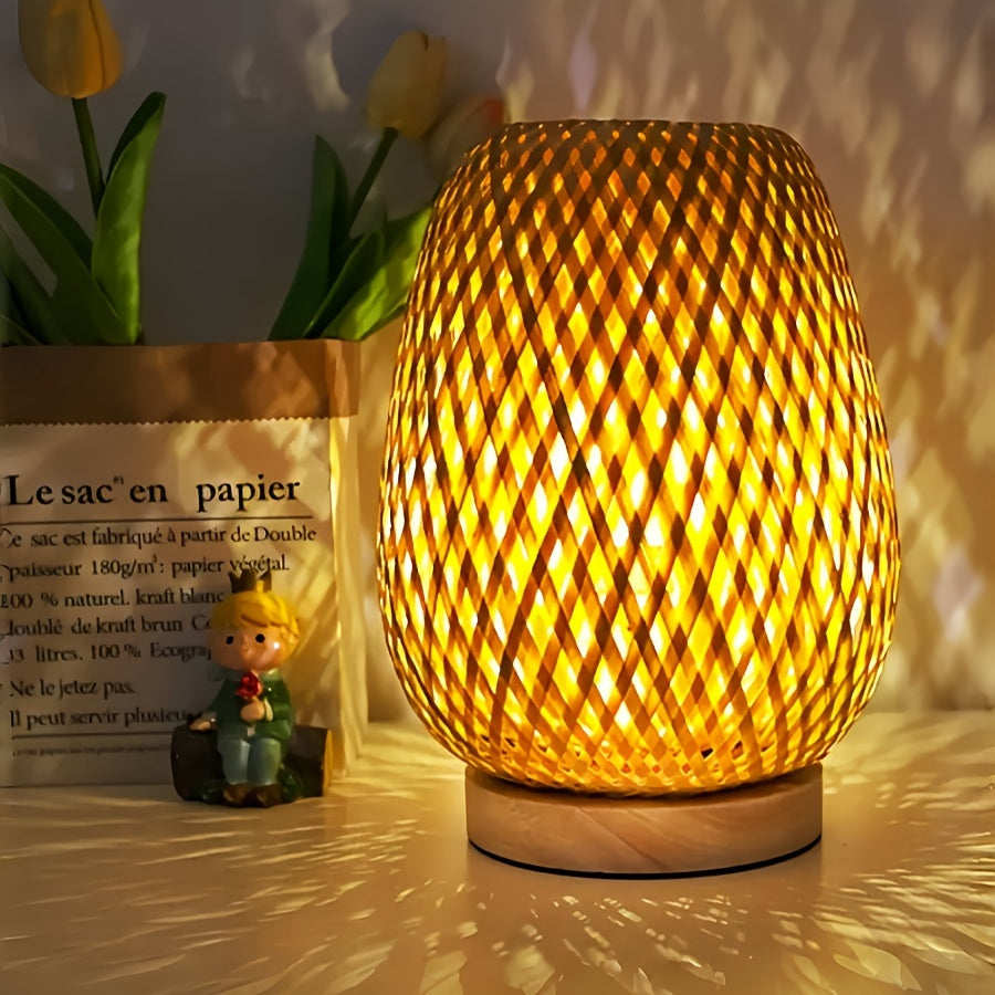 Lampa Stołowa Boho z Bambusowym Kloszem i Regulacją Jasności
