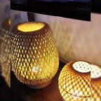 Lampa Stołowa Boho z Bambusowym Kloszem i Regulacją Jasności