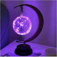 Lampa Stołowa Boho z Półksiężycem i Szklaną Kulą z Lampkami