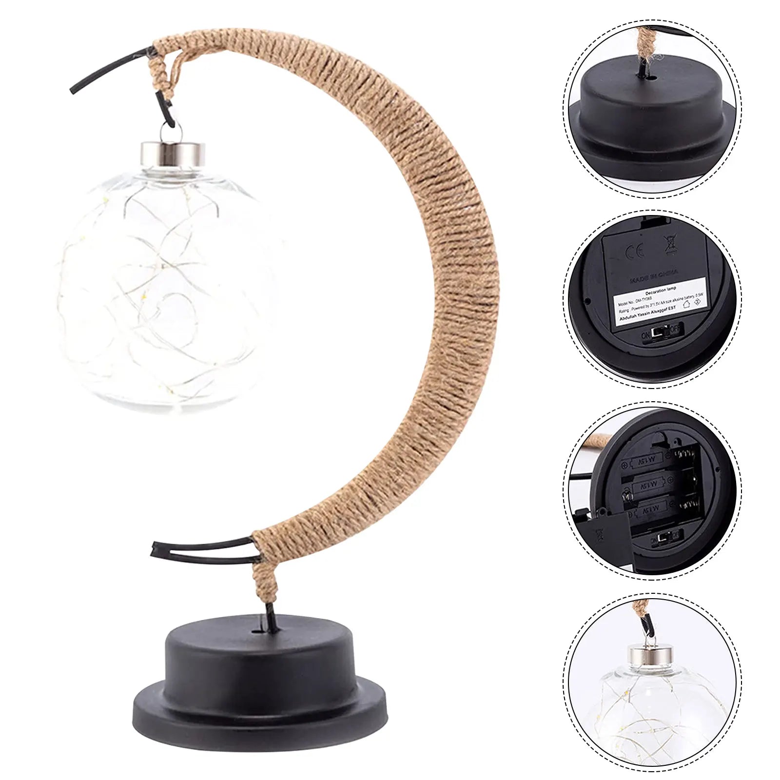 Lampa Stołowa Boho z Półksiężycem i Szklaną Kulą z Lampkami