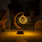Lampa Stołowa Boho z Półksiężycem i Szklaną Kulą z Lampkami