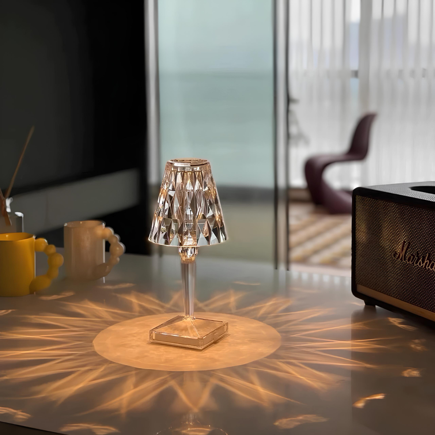Lampa Stołowa Glamour z Kryształowym Kloszem i Dotykowym Sterowaniem