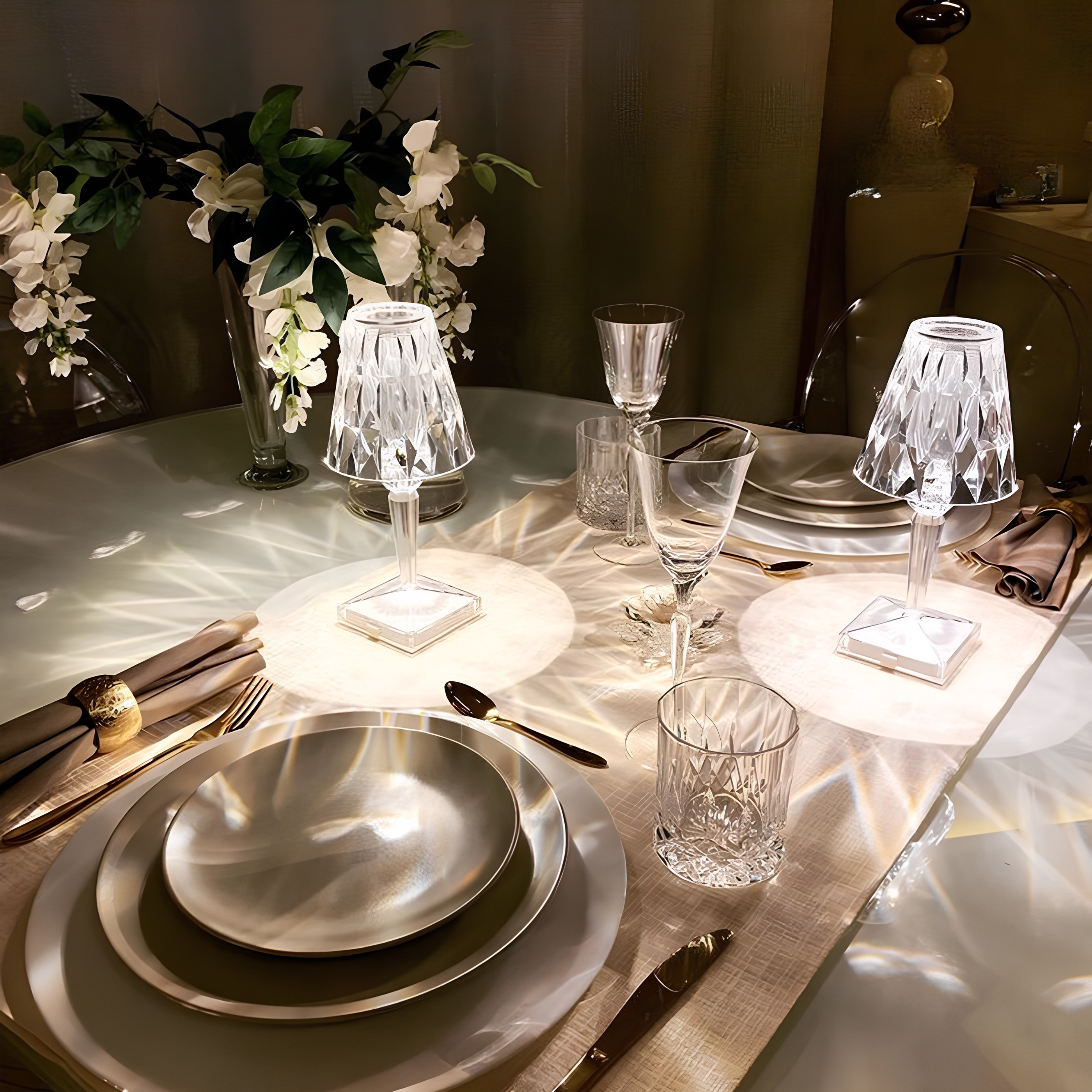 Lampa Stołowa Glamour z Kryształowym Kloszem i Dotykowym Sterowaniem
