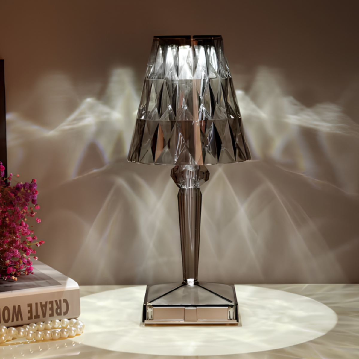 Lampa Stołowa Glamour z Kryształowym Kloszem i Dotykowym Sterowaniem