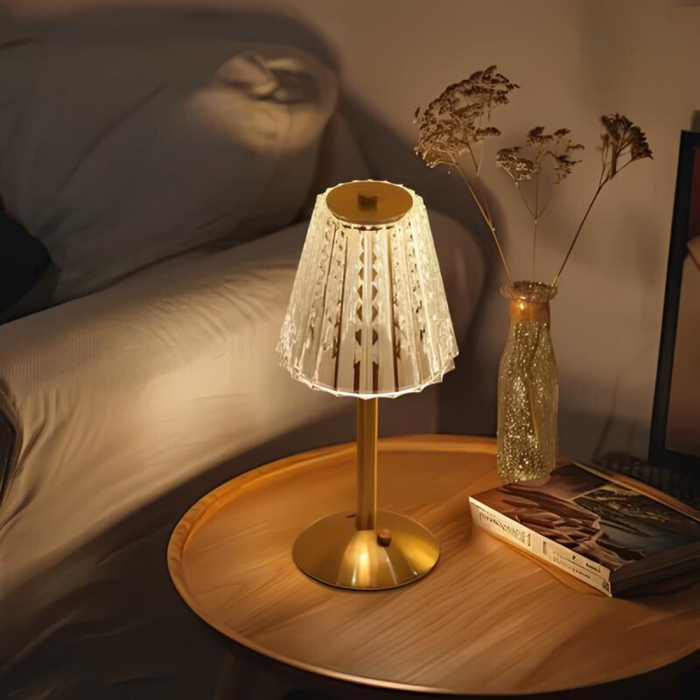 Lampa Stołowa Glamour z Kryształowym Kloszem i Ściemniaczem Dotykowym